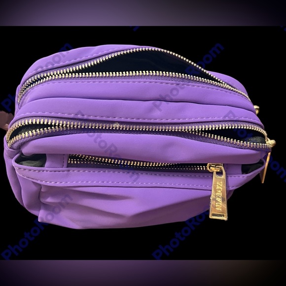Fanny pack belt bag bum hip pack, bag purple 3 pocket zip card holder NWT - Picture 2 of 5